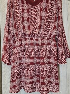 Fashion Union Maroon Printed V-Neck Long Sleeve Dress